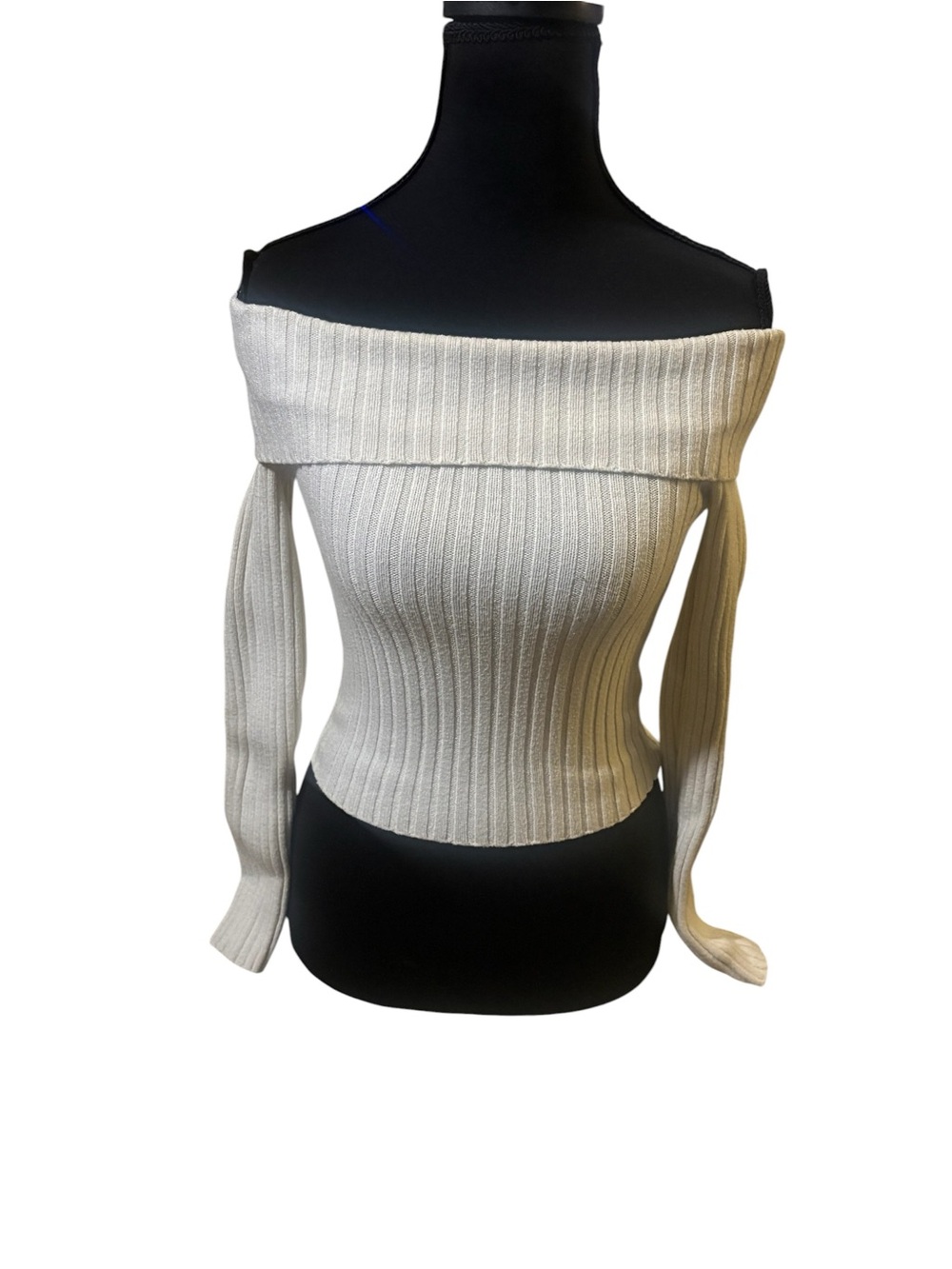 Nest of Melrose XS Ivory Ribbed Off Shoulder Foldover Sweater Top